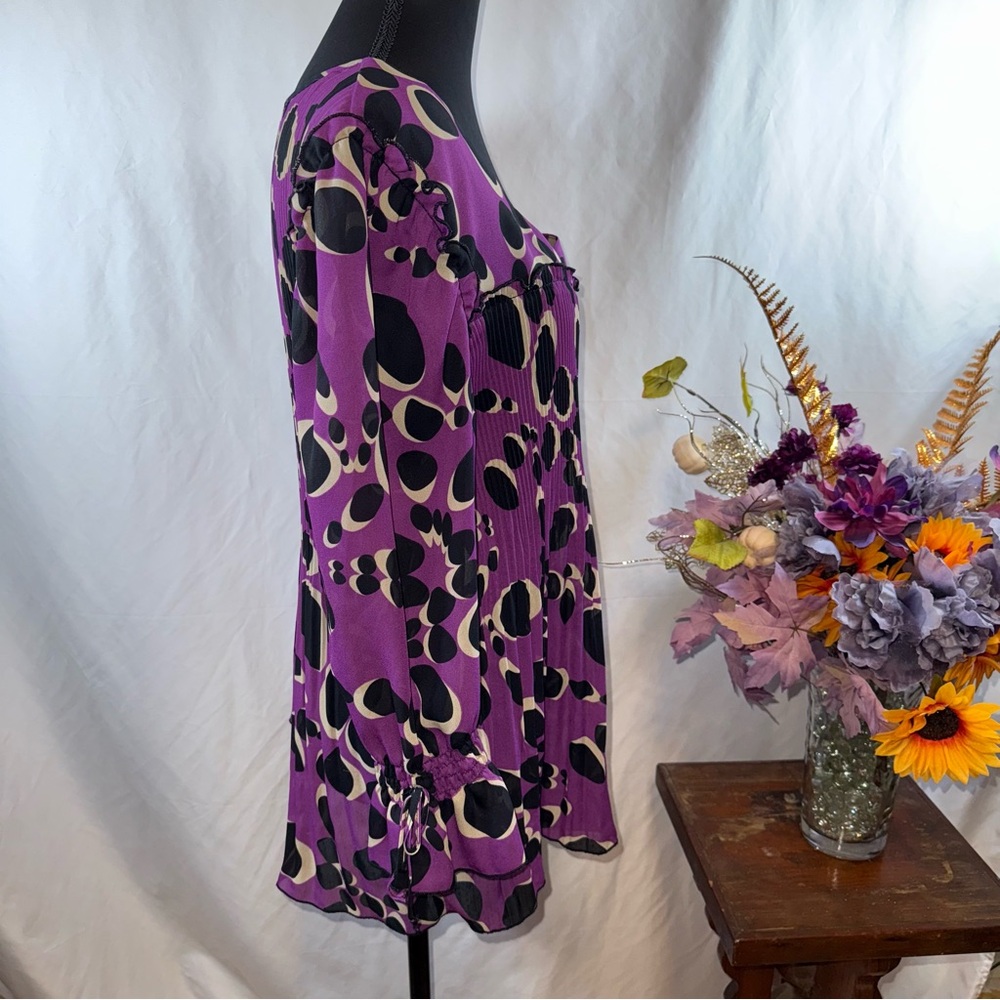 Nicola Purple Abstract Dot Tunic Dress Smocked Empire Waist Long Sleeve - Picture 4 of 7